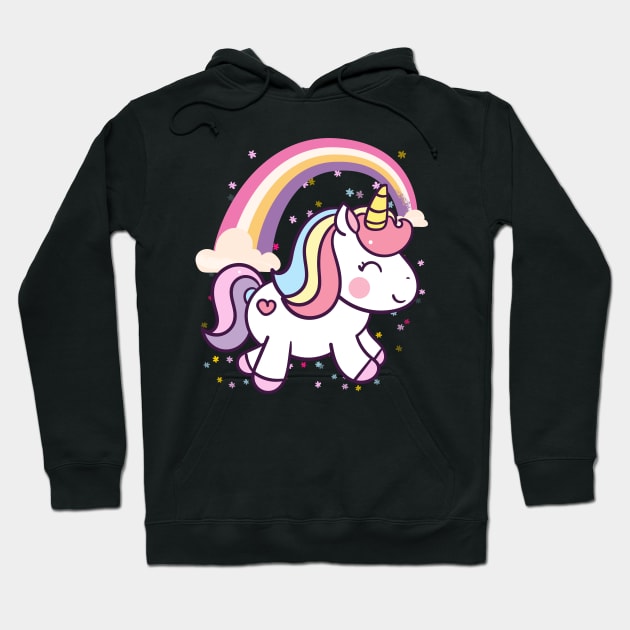 Cute Unicorn With Rainbow and Little Flowers Hoodie by teezeedy